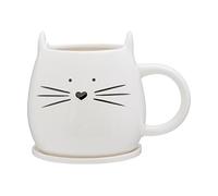 Premier Housewares Cat Tazza e sottobicchiere, Avorio, 380 ml, Pezzi