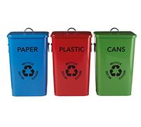 Premier Bidoni in plastica, Carta e lattine con Logo, Set di 3 - Multicolore, Acciaio Inossidabile, 26 x 32 x 50 cm, 3 unità