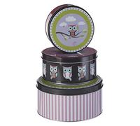 Premier Housewares Happy Owls Boîtes de rangement - Petite Boîte Ronde de Stockage - Boîte de Conservation - Lotto di 3