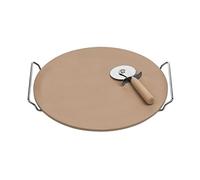 Premier Housewares - Pietra per Pizza e Cutter Set con Tagliere in gres/Supporto Cromato, Naturale, Terraglia, Natural, 4 x 35 x 33 cm