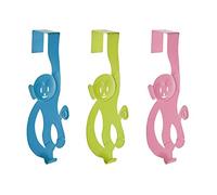 Premier Housewares - Scimmia - Appendiabiti da Porta, Colore: Blu/Verde Lime/Rosa, 3 Pezzi