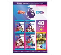 Topps Premier League 2026 - Edizione di debutto - Mega Multipack - contiene 40 carte più 3 carte classiche LE casuali.