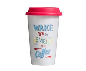 Premier Wake up Mug Termica da Viaggio con Tappo, Porcellana/Silicone, Multicolore, 330 ml