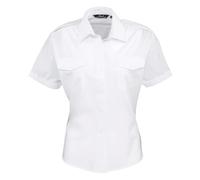 Premier Workwear Ladies Short Sleeve Pilot Shirt Camicia, Bianca, 50 Donna