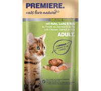PREMIERE Deluxe Ragout Cat Busta Multipack 24x100G POLLO SALMONE E RISO
