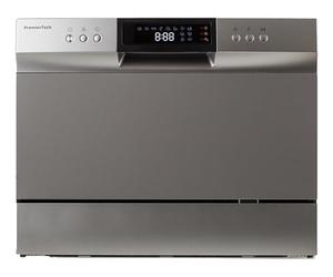 PremierTech Mini Lavastoviglie Compatta 6 Coperti da Tavolo Silver PTLS6S | 8 programmi, libera installazione e incasso, da appoggio, display LED, lavastoviglie da tavolo per cucina, camper e ufficio