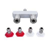 Premium 2 In 1 Pressure Washer Tip, Stainless Steel Double Row Design, 1/4 Inch Quick Connect Self Locking Nozzle, Up To 5000 Psi, Ideal For Garden Vehicle Driveway Cleaning