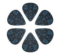 Premium 351 Shape Plectrums 6-Pack Nero e Blu Cool Skulls, Plettri per Chitarra Elettrica, Basso e Acustica, Qualità Professionale 0,46-0,96mm