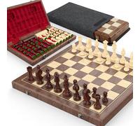 Premium 38 cm, set di scacchi magnetici da donna e scacchi da donna - 2 in 1 pieghevole in legno con statuette Staunton, 2 extra da donna, pietre da gioco e sacchetto antipolvere (rosso)