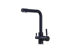 Premium Brass Kitchen Faucet - Purified Drinking Water Sink Mixer, Double Handle Deck Mount for Hot & Cold Water, Stylish Black with Dot Finish - 1PC