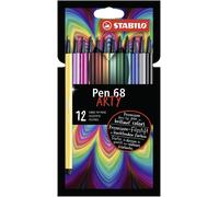 Premium Fibre-Tip Pen - STABILO Pen 68 - ARTY - Pack of 12 - Assorted Colours