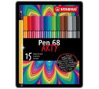 PRL) PENNARELLI STABILO PEN 68 ASTUCCIO SCATOLA METALLO 15 COLORI COLOUR COLORS