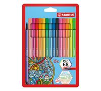 Premium Fibre-Tip Pen - STABILO Pen 68 - Pack of 15 - Assorted Colours including