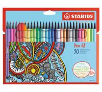 Premium Fibre-Tip Pen - STABILO Pen 68 - Pack of 30 - Assorted Colours