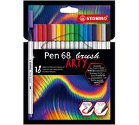 Premium Fibre-Tip Pen with Brush Tip - STABILO Pen 68 brush - ARTY - Pack of 18