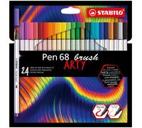 Premium Fibre-Tip Pen with Brush Tip - STABILO Pen 68 brush - ARTY - Pack of 24