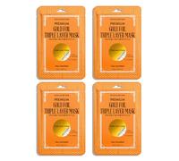 Premium Gold Foil Triple Layer Mask - Maschera facciale coreana in oro, antirughe, anti-invecchiamento, che apporta la massima idratazione e succosità alla pelle. Confezione da 4 pezzi.