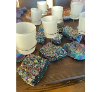 Premium Grado A Arcobaleno Quarzo Grappolo Drusa Candela / 1 Coppa Lumino Porta