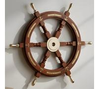 Premium Handcrafted Nautical Decor: 30 Inches Ship Wheel with Brass Handles - Ideal for Pirate Captains and Nautical Enthusiasts (30 Inches Anchor & Strips With Brass Handles Ship Wheel)