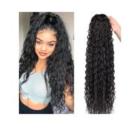 Premium Human Hair Ponytail Extension for Women, Coda di cavallo con coulisse for capelli umani 10-26 pollici Lunga onda profonda Coda di cavallo Pezzi di capelli Estensioni coda di cavallo ricci ondu