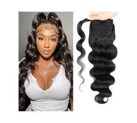 Premium Human Hair Ponytail Extension for Women, Estensione della coda di cavallo dei capelli umani Onda del corpo Pasta magica Coda di cavallo Capelli vergini brasiliani Ondulati Avvolgere la coda di