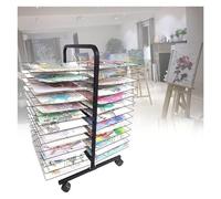 Premium Mobile Art - Supporto scolapiatti con 50 ripiani in metallo con 25 strati rimovibili, 4 rotelle girevoli, soluzione versatile per riporre e asciugare le opere d'arte su ruote