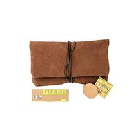 Premium Porta-Tabacco in Pelle Scamosciata, 2 Scomparti separati per Cartine e Filtri, Astuccio Tabacco da Fatto a Mano Cuoio (Marrone Cognac)