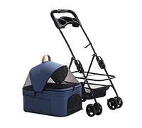 Premium Pushchair Cat Dog Pet Stroller with Detachable Cup Holder, Dog Strollers for Small Medium Dogs, Lightweight Pram Breathable Zipperless Entry Cat Stroller Pramsa(Blue)
