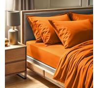 Premium Ranforce Double Fitted Sheet (140 x 190 + 30 cm), 100% cotone, 155 thread Count, arancione | Lavabile in lavatrice a 30 °C | Soft & Durable Bedding