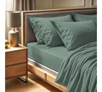 Premium Ranforce Double XL Fitted Sheet (140 x 200 + 30 cm), 100% cotone, 145 thread Count, lavabile in lavatrice a 30 °C, elegante colore verde per Cozy Bedrooms