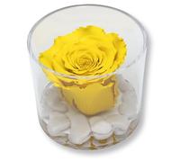 Premium-rose.com Box tondo con Rosa gialla Stabilizzata e Marmo di Carrara Idea regalo per lei, amica, Regalo Mamma, Natale, Cubo rosa gialla, Fatta in Italia (gialla 1094)