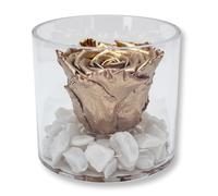 Premium-rose.com Box tondo con Rosa Oro Stabilizzata e Marmo di Carrara Idea regalo per lei, amica, Regalo Mamma, Natale, Cubo rosa gialla, Fatta in Italia (oro 1191)