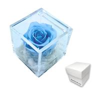PREMIUM ROSE - Cubo Rosa Stabilizzata 6 cm con Marmo di Carrara - Rosa Eterna Stabilizzata Made in Italy - Idea per Battesimi e Doni Simbolici - Azzurro A 1064