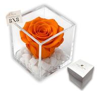 PREMIUM ROSE - Cubo Rosa Stabilizzata 8 cm - Base con Scaglie Marmo di Carrara - Rosa Eterna Stabilizzata Idea Regalo Made in Italy - Arancione 1086