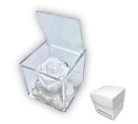 PREMIUM ROSE - Cubo Rosa Stabilizzata Bianca 5 cm con Marmo di Carrara - Rosa Eterna Stabilizzata Made in Italy - Idea per Matrimoni, Battesimi e Comunioni - Bianco 1058