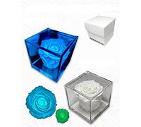 PREMIUM ROSE - Cubo Rosa Stabilizzata Blu Fosforescente 8 cm con Base in Microbolle - Rosa Eterna Stabilizzata Made in Italy - Idea per Persone Originali - Fosforescente A 1806
