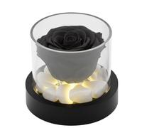 Premium-Rose Rosa stabilizzata nera, Rosa stabilizzata con led, Rosa eterna, Box tondo con luci, Idea Regalo Unica e Raffinata, Idea Regalo per lei, San Valentino Made in Italy (nera 2098)
