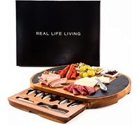 Premium Tagliere per formaggi, affettati e salumi in Legno di Acacia Extra Large con set di coltelli in acciaio inox, ardesie e ciotoline, Tagliere per aperitivo. Regalo di nozze, Regalo di Natale.