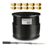 Premium X 100m Cavo coassiale BASIC NERO da Nero 130 dB Cavo antenna SAT schermato a 4 vie 130dB 4K FullHD 1080p HDTV compatibile Nuovo + 10x F-plug a colori "oro"