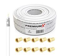 Premium X BASIC Cavo coassiale da 20m - Ricezione perfetta con schermatura in alluminio quadrupla 135dB - Compatibile con DVB-S / S2, DVB-C, DVB-T, BK impianti - Inclusi 10 connettori F