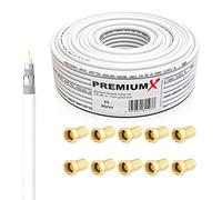 Premium X BASIC Cavo Coassiale Da 50m - Ricezione Perfetta Con Schermatura in Alluminio Quadrupla 135dB - Compatibile Con DVB-S/S2/C/T, BK Impianti - Inclusi 10 Connettori F