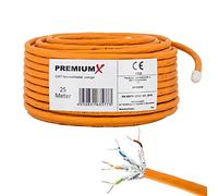 Premium X CAT 7 Cavo di rete 25m - Cavo Ethernet CAT7 Rame Puro - Schermato S/FTP - Cavo dati LAN Gigabit PIMF PoE 10Gbit/s Senza alogenuri - Cavo di installazione - 25 metri