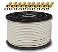 Premium X Cavo coassiale PROFI PRO 135 dB schermato a 5 vie, rame puro 100 metri Cavo antenna SAT 100m 135dB + 10x F-Plug 8,00mm a colori "GOLD" GRATUITO