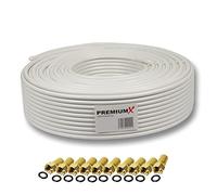 Premium X Cavo coassiale PROFI PRO 135 dB schermato a 5 vie, rame puro 25 metri Cavo antenna SAT 25m 135dB + 10x F-Plug 8,00mm a colori "GOLD" GRATUITO