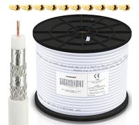 Premium X Professionale Set Cavi Coassiali da 100m - Satkabel Bianco | Rame Puro | Antennenkabel Schermato 4-vie | 10 Connettori F Inclusi - Supporta 8K, 4K UHD & 3D per Sat, Cavo, DVB-T