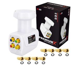 Premium X Quattro LNB Bianco SAT Multi-abbonato per Funzionamento Multi-Switch Convertitore di Segnale TV satellitare DVB-S2 HD 4K Incluso 8X F-Plug con Anello di Tenuta