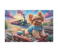 Premium Yorkshire Terrier Train Conductor Cute Pet Wild Puzzle 1000 Pezzi Per Adulti Stimolante Divertente E Coinvolgente Ideale Per Attività Tranquille 1000 PCS（75x50cm）