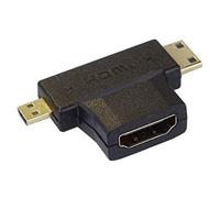 PremiumCord - Adattatore da HDMI a Mini HDMI e Micro HDMI, dorato, da HDMI femmina a Mini HDMI maschio e Micro HDMI maschio, per Full HD 1080p, 3D, colore nero