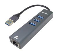 PremiumCord Adattatore USB-A a Gigabit RJ45 + 3x USB-A – USB 3.2 Gen1, alluminio 15 cm