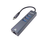 PremiumCord Adattatore USB-C a Gigabit RJ45 + 3X USB A, Ethernet 10/100/1000Mbps, USB 3.2 Gen 1, 5 Gbit/s, maschio a femmina, alluminio, lunghezza 15 cm